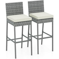 XgoodX Outdoor Bar Stools Set of 2 - Wicker Rattan Patio Barstools Tall Chairs w/Back, Footrest, Seat Cushions & Metal Frame, 400LBS Weight Capacity, 30’’ Counter Height Bar Stools (1, Grey)