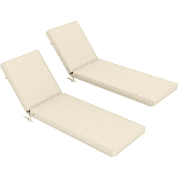 XgoodX Outdoor Chaise Lounge Cushions Set of 2, 72 x 21 x 3 in Patio Recliner Chair Pads, Fade-Resistant Sun Lounger Cushions with Removable Covers for Poolside, Deck, Lawn, or Beach Chairs,Beige