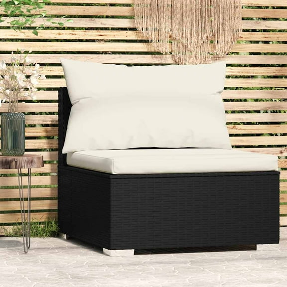 XgoodX Patio Sectional Sofa Outdoor Modular Sofa Chair with Cushions PE Rattan-Black and cream