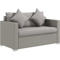 XgoodX Patio Wicker Loveseat with Cushions, 2-Seat Outdoor PE Rattan Sofa with Throw Pillows, All-Weather Love Seat for Porch, Backyard, Garden, Poolside Seating，Grey