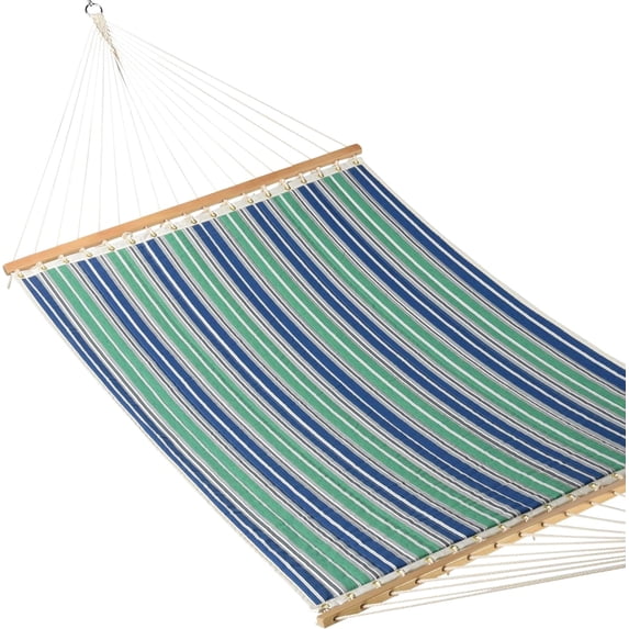 XgoodX Plush Quilted Hammock - Ultra-Soft Stitched Fabric for Cozy Outdoor Lounging, Perfect for Backyards & Patios (Green & Blue Stripe)
