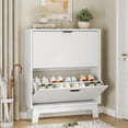 thumbnail image 1 of XgoodX Shoe Cabinet with 2 Flip Drawers, 37" Tall Narrow Fluted Shoe Storage Organizer for Entryway, Hidden Slim Wooden Shoe Rack Cabinet for Front Door Entrance, Hallway, Living Room, Solid White, 1 of 9