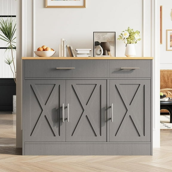 XgoodX Sideboard Buffet Cabinet with Storage, 43” Farmhouse Coffee Bar Storage Cabinet with Drawers and Shelves, Modern Buffet Table for Kitchen, Dining Room, Grey