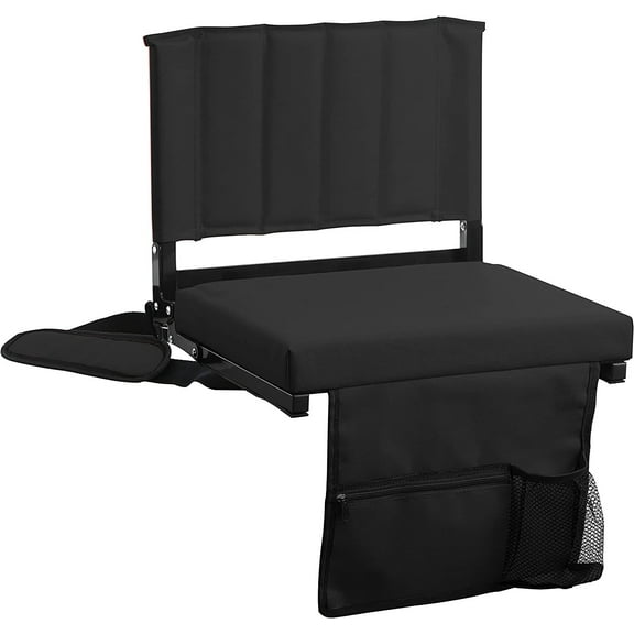 XgoodX Stadium Seat Chairs with Shoulder Strap, Built-in Back Support and Cup Holder-Black