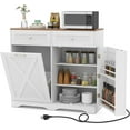 thumbnail image 1 of XgoodX Tilt Out Trash Can Cabinet, Kitchen Island with 2 Drawers & Adjustable Shelves, Barn Door, Countertop Charge Station, Hidden Garbage Bin Cabinet for Kitchen, Laundry Room (White & Walnut), 1 of 11