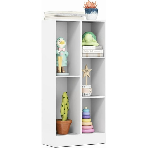 XgoodX Toy Storage Organizer, Kids Bookshelf with 5 Cubes, Playroom Toy Shelf Organization and Storage, Wood Children’s Bookcase, Book Shelf for Kids Rooms, Living Room, Nursery (White, 19.5'')