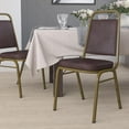thumbnail image 1 of XgoodX Trapezoidal Back Vinyl Stackable Banquet Chair, Multipurpose Stacking Chair with Padded Seat and Back-Brown Vinyl/Gold Frame, 1 of 11