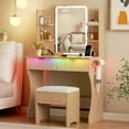 thumbnail image 1 of XgoodX   Vanity Desk with LED Lights Mirror & Power Outlet, Small Makeup Vanity Table Set with Storage Drawers & Chair, 3 Lighting Modes & Adjustable Brightness, Dressing Table , Oak, 1 of 11