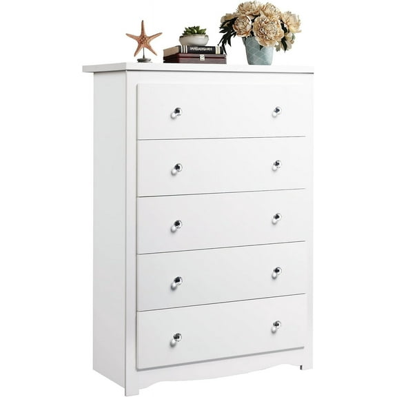 XgoodX White 5 Drawer Wood Dresser, Wooden Chest of Drawers for Bedroom, Storage Cabinet and Organizer Drawers for Living Room, Hallway, Closet, Measuring 15.75" W*31.50" D*45.35" H