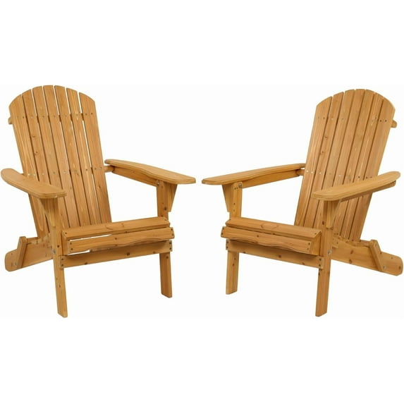 XgoodX Wood Adirondack Chair Set of 2, Folding Wooden Lounge Seating, All Weather Outdoor Furniture Chair with Clearance Weather Resistant for Garden Fire Pit Yard Beach Campfire - Teak