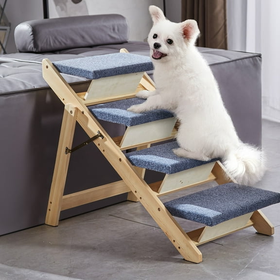 XgoodX Wooden Pet Stairs/Pet Step with 4 Steps 2-in-1 Foldable Dog Stair 150 lbs
