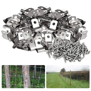 Xhegex 100 Pcs Fence Wire Clamps With 100 Pcs Screws Metal Wire Clips Mount Welded Wire To Vinyl Wood Or Metal Fence For 12-16 Gauge Wire Fencing