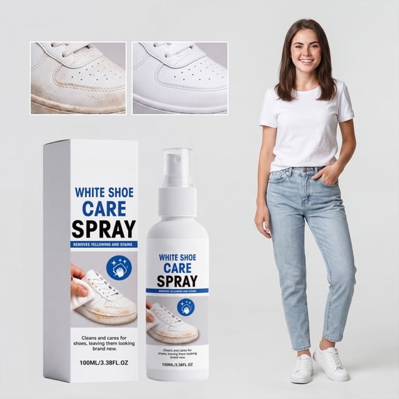 Xhegex 100ml White Shoe Cleaner Spray - No-Rinse Stain Remover for Sneakers, Leather & Canvas - Convenient Dry Cleaning for Daily Shoe Care