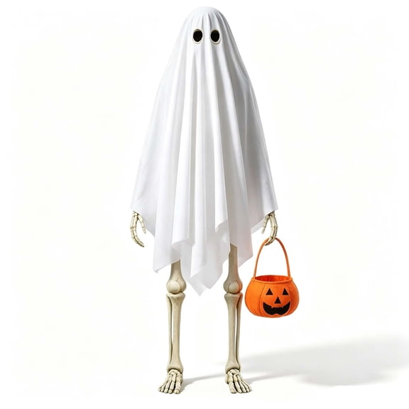 Xhegex 12ft Skeleton Costume Accessories for Halloween - Complete Ghost Outfit with Pumpkin Basket - Perfect for Festive Decorations and Photo Opportunities