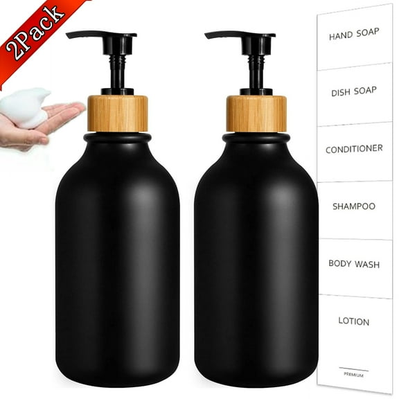 Xhegex 2 Pack Black Soap Dispenser - Refillable Liquid Hand and Dish Soap Dispensers for Kitchen and Bathroom, Plastic Lotion Bottles with Pump