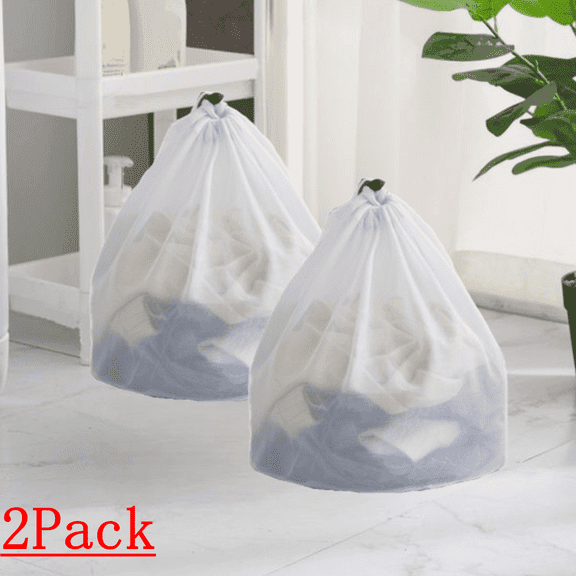 Xhegex 2Pack Mesh Laundry Bags for Socks, Machine Washable Drawstring Design Travel Mesh Laundry Wash Bags White Drawstring Garment Bags for Laundry Storage for Home Dorm Hotel Travel Use