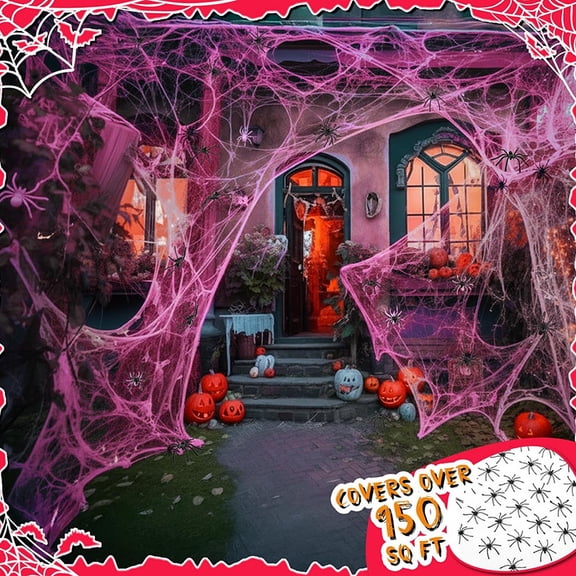 Xhegex 300g Halloween Stretch Web Cotton Set with 60 Mini Plastic Spiders for Spooky Decorations, Perfect for Party Backdrops and Home Halloween Decor