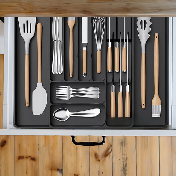 Xhegex Adjustable Cutlery Drawer Storage Rack, High-Quality Plastic Organizer for Knives, Forks, and Utensil Storage