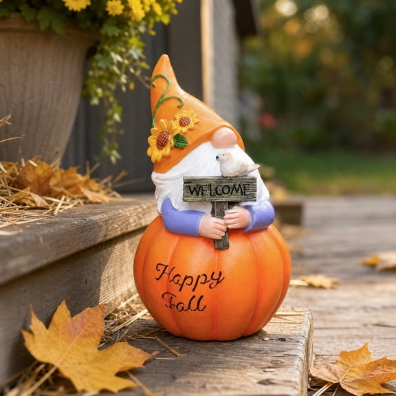 Xhegex Adorable Resin Gnome with Pumpkin - Perfect Fall Decor for Thanksgiving & Halloween Table Centerpiece, Great Gift for Gnome Collectors & Pumpkin Lovers