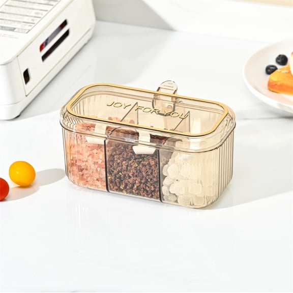 Xhegex Airtight 3-Compartment Spice Storage Organizer with Mini Scoops for Kitchen Seasoning - Perfect for Home Chefs and Outdoor Cooking