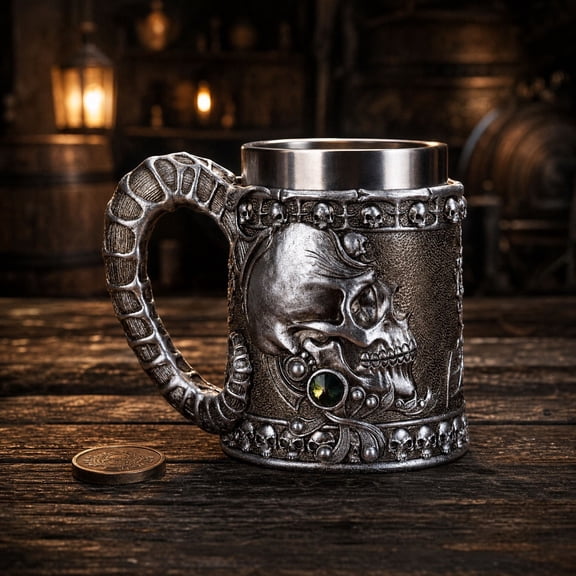 Xhegex Ancient Ram Skull Mug - Unique Stainless Steel Beer Mug for Home Bar Decor, Perfect Gift for Adults and Party Enthusiasts