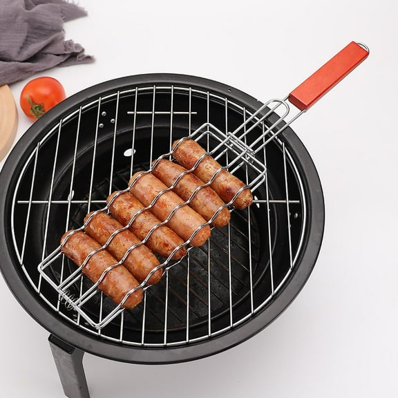 Xhegex BBQ Stainless Steel Hot Dog & Sausage Grill Basket with Lockable Handle Perfect for Grilling Burgers, Seafood, and Vegetables