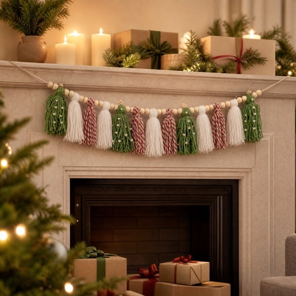 Xhegex Bohemian Tassel Garland for Christmas Fireplace Decor - Handmade Festive Accents for Mantels, Walls, and Staircases