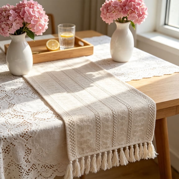 Xhegex Bohemian Woven Table Runner with Fringed Tassels - Elegant Decor for Dining, Coffee & Console Tables - Effortless Care for Parties & Everyday Use