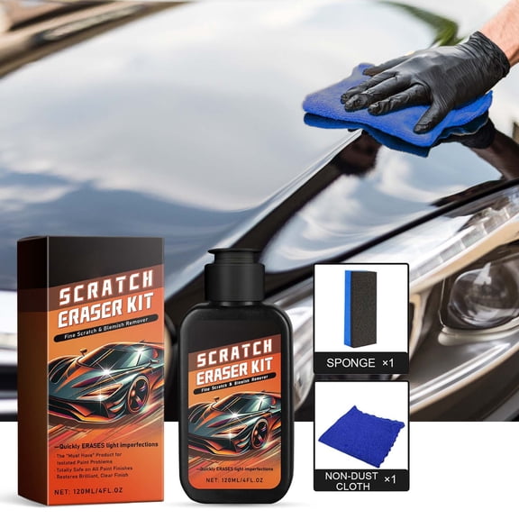 Xhegex Car Scratch Eraser Kit - Fine Scratch Remover with Sponge & Cloth for Easy Automotive Paint Repair, Restores Glossy Finish and Reduces Oxidation