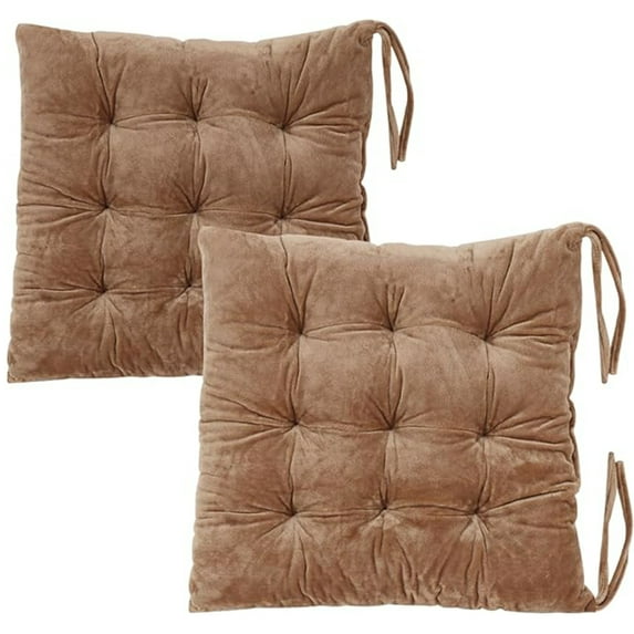 Xhegex Chair Cushions for Dining Chairs, Set of 2 Square Chair Pads Indoor Seat Cushions Pillows with Ties Thick Soft Seat Cushion for Kitchen Dining Office Chair (15.7", Khaki)