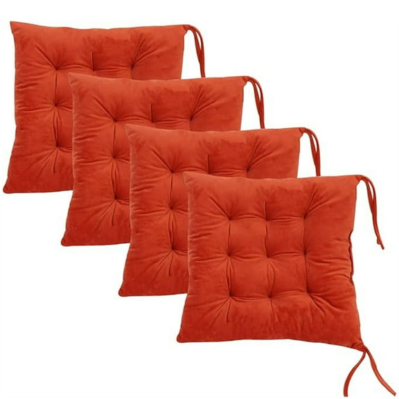 Xhegex Chair Cushions for Dining Chairs, Set of 4 Square Chair Pads Indoor Seat Cushions Pillows with Ties Thick Soft Seat Cushion for Kitchen Dining Office Chair (15.7", Orange)