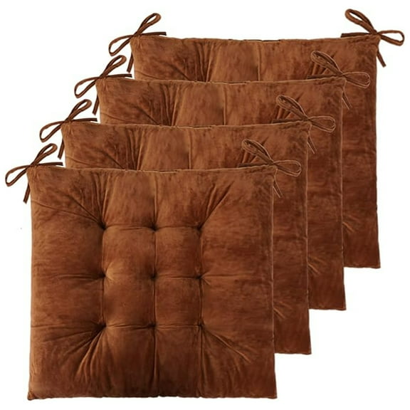 Xhegex Chair Cushions for Dining Chairs, Set of 4 Square Chair Pads Indoor Seat Cushions Pillows with Ties Thick Soft Seat Cushion for Kitchen Dining Office Chair (15.7", Coffee)