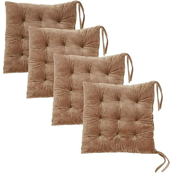 Xhegex Chair Cushions for Dining Chairs, Set of 4 Square Chair Pads Indoor Seat Cushions Pillows with Ties Thick Soft Seat Cushion for Kitchen Dining Office Chair (15.7", Khaki)