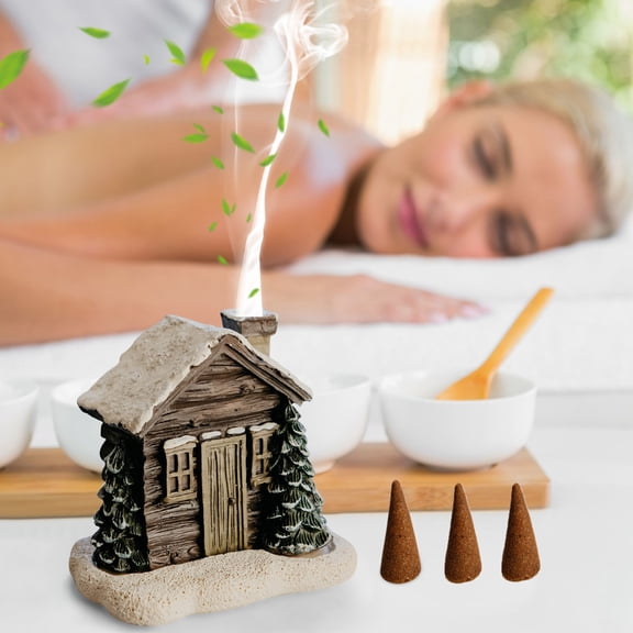 Xhegex Christmas Chimney Resin Snow Winter Cottage Incense Burner Set for Aromatherapy and Home Decoration Ideal for Cozy Holiday Atmosphere
