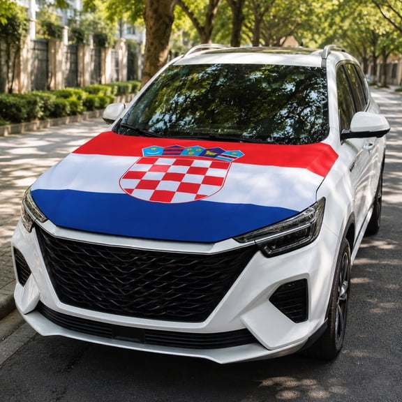 Xhegex Croatia Flag Car Hood Cover – Elastic Bonnet Protector for Patriotic Events, Tailgates & Parades – High-Definition Print & Weather-Resistant Design