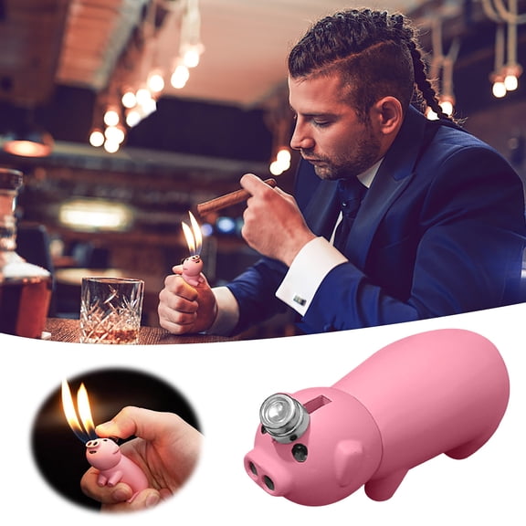 Xhegex Cute Pig Shaped Lighter - Refillable & Adjustable Butane Lighter with Unique Dual Flame Design - Perfect Gift for Friends & Family