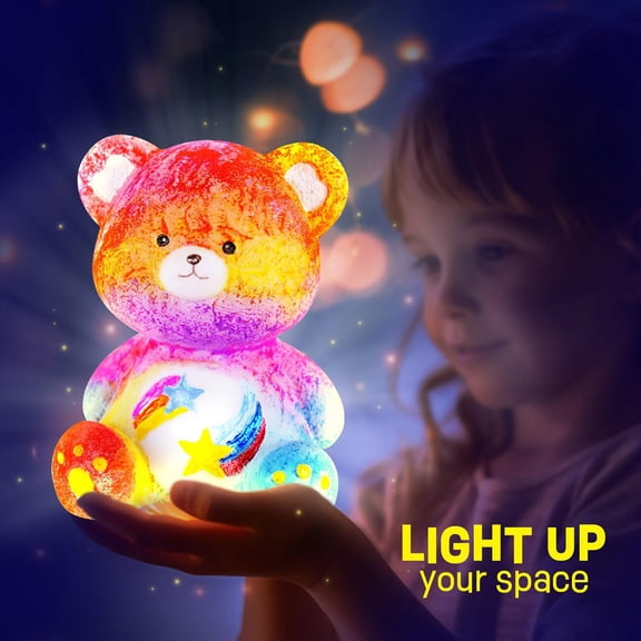 Xhegex DIY Paint Your Own Bear Lamp Kit - Creative Art Set with Soft LED Night Light for Fun Group Activities and Parties