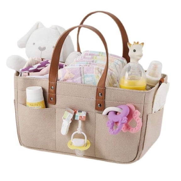 Xhegex Diaper Caddy Organizer for Changing Table, Storage Basket for Wipes, Storage Bin Basket with Handle, Felt Diaper Organizer Suitable for Indoor Outdoor, Beige