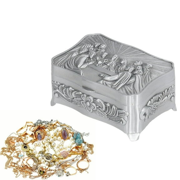 Xhegex Elegantmedical Last Supper Rosary Necklace Case - Vintage Alloy Jewelry Box with Soft Lining, Polished Embossed Design, Perfect for Jewelry Storage and Gift-Giving