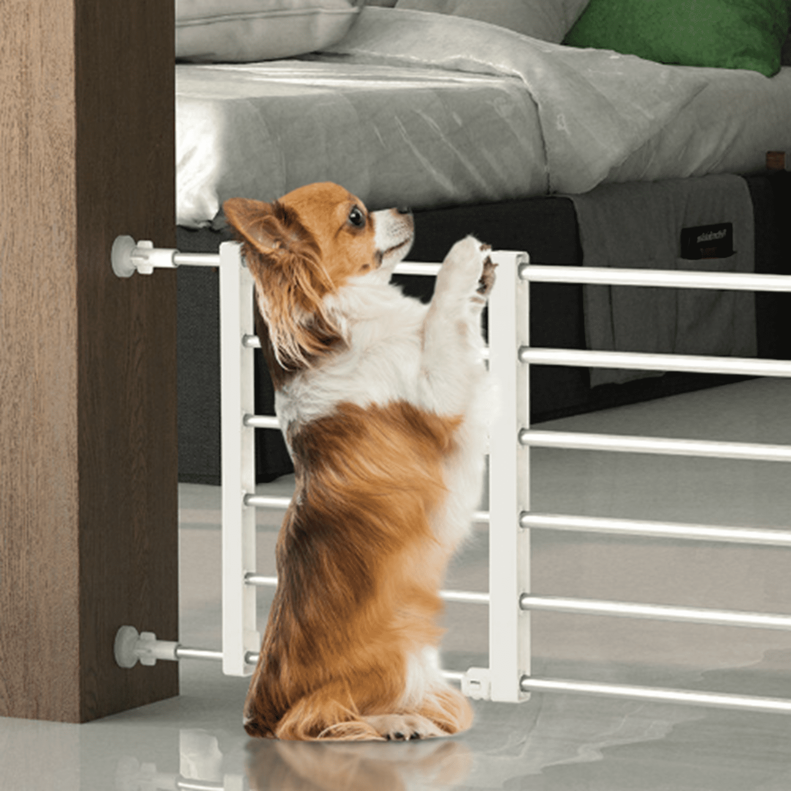Xhegex Extra Wide Metal Pet Gate for Dogs, No Drilling Retractable Stair Gate, Living Room Dog Barrier for Pets, Safe and Durable