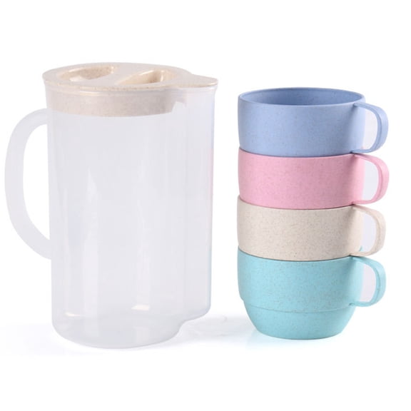 Xhegex Five-Piece Cold Water Kettle Set with One Kettle and Four Matching Cups, Ideal for Hot and Cold Beverages for Home or Office Use