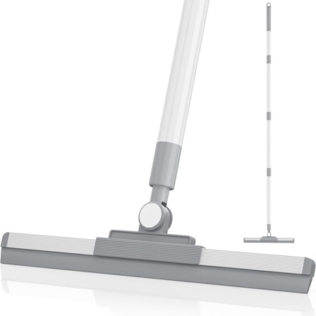 Xhegex Floor Scraper with 180° Swivel Head, 53-Inch Long Handle Rubber Broom for Cleaning Windows, Bathroom Tiles, Garage, and Concrete Surfaces