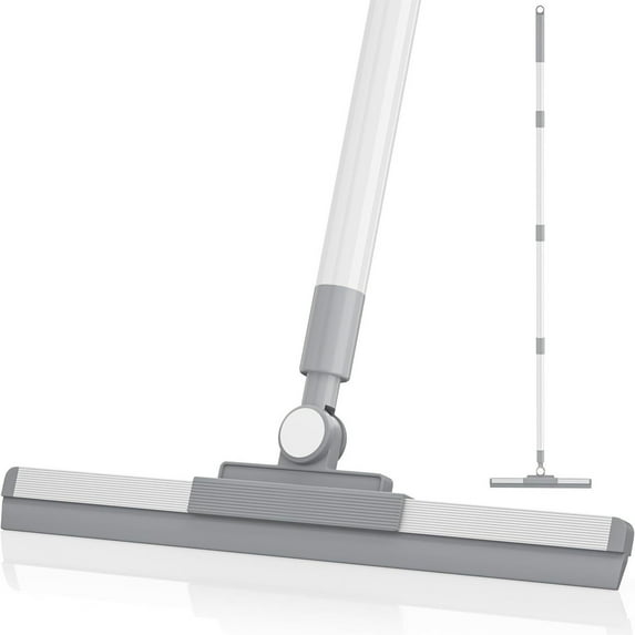 Xhegex Floor Scraper with 180° Swivel Head, 53-Inch Long Handle Rubber Broom for Cleaning Windows, Bathroom Tiles, Garage, and Concrete Surfaces