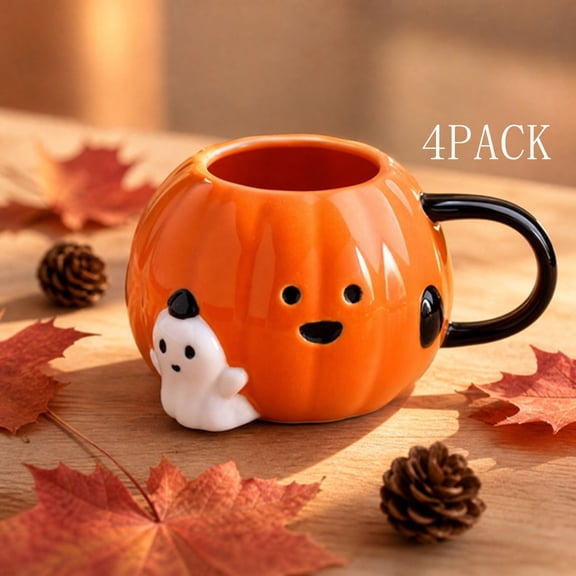 Xhegex Funny Pumpkin Ceramic Cup Ghost Pumpkin Water Cup, Halloween Coffee Mug, Novelty Hand-Painted Drinkware for Fall, Spooky Gift Idea