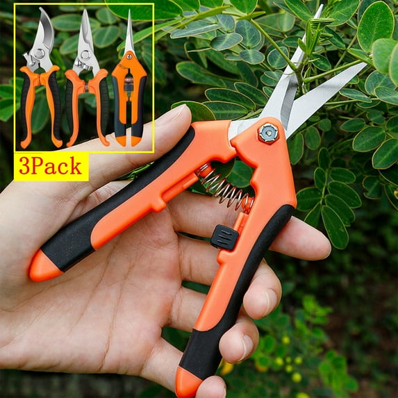 Xhegex Garden Pruning Shears 3 Pack Gardening Shears, Garden Scissors, Stainless Steel Garden Shears, Pruning ScissorsGarden Clippers, Pruning Shears for Gardening Garden Tools,Orange