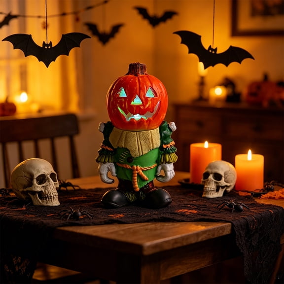 Xhegex Halloween LED Pumpkin Knight Decorative Ornament - Glowing Resin Night Light for Festive Home Decor - Perfect for Tabletop, Mantle, and Holiday Gift Ideas