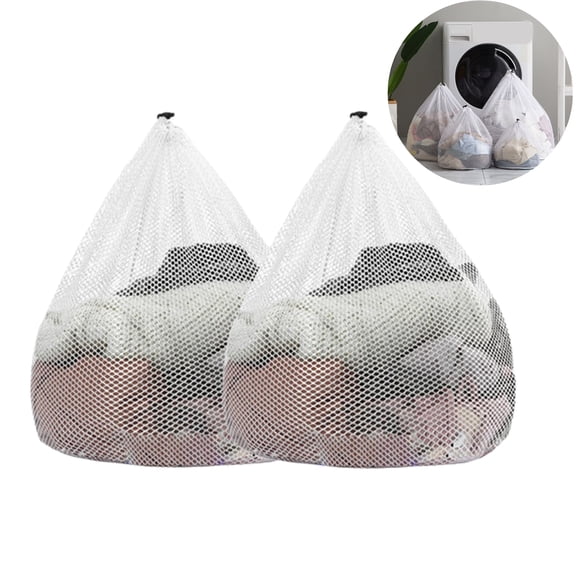 Xhegex Mesh Laundry Bags with Drawstring, 2pcs Mesh Laundry Bags for Socks, Bags White Drawstring Garment Machine Washable Drawstring Design for Home Travel