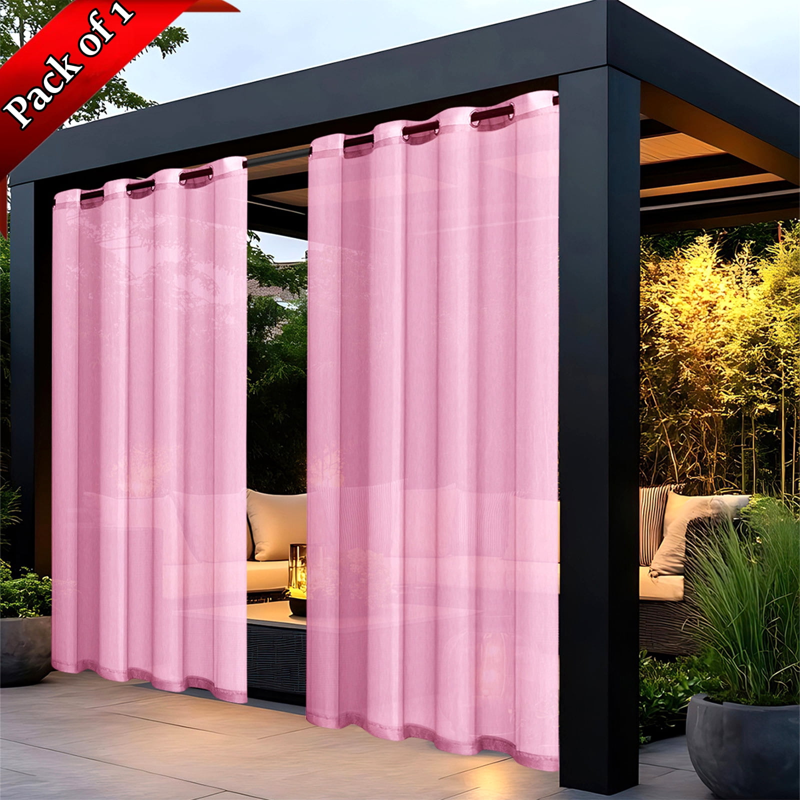 Xhegex Outdoor Curtains Waterproof Windproof Weatherproof Curtain for Patio, Cabana, Porch, Pergola and Gazebo, Grommet Top and Tab Bottom Drape, 1Panel, 52x72 inch, Pink