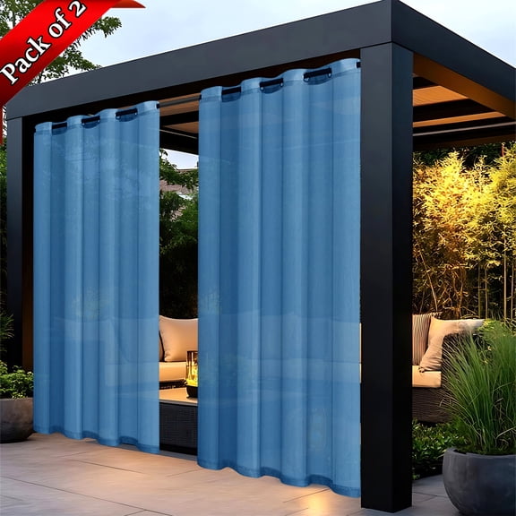 Xhegex Outdoor Curtains Waterproof Windproof Weatherproof Curtain for Patio, Cabana, Porch, Pergola and Gazebo, Grommet Top and Tab Bottom Drape, 2Panels, 52x72 inch, Blue
