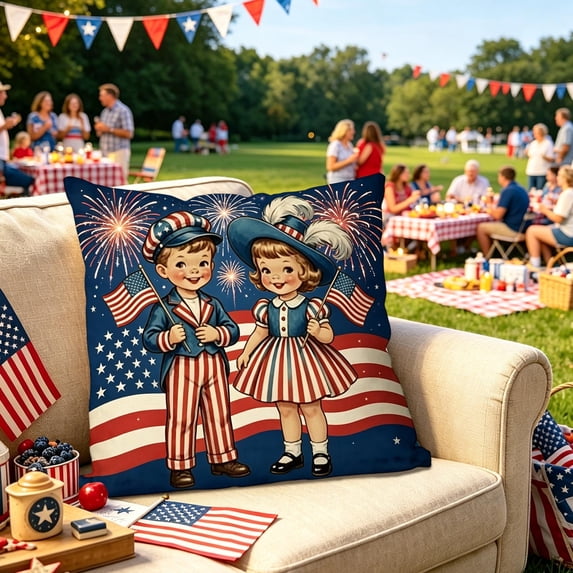 Xhegex Patriotic Throw Pillow for 4th of July - Soft Bow & Star Pattern Lumbar Pillow for Home & Outdoor Decor